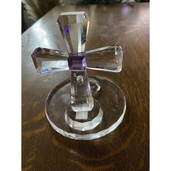 Partylite Crystal Faceted Optic Tealight Cross Amythest Purple 5” - Picture 1 of 5